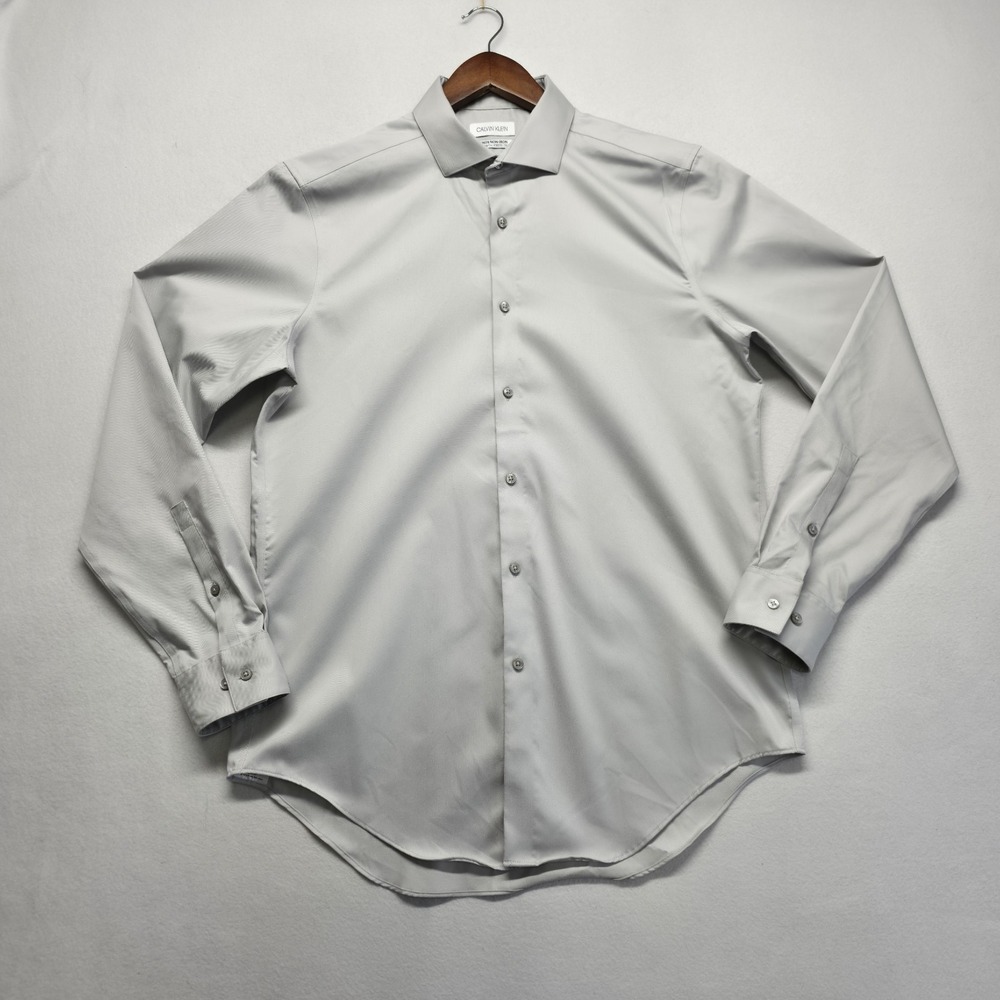 Calvin Klein Men's Gray Slim Fit Infinite Non-Iron Dress Shirt Size 16-34/35